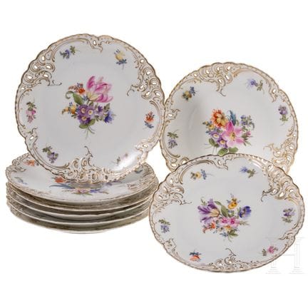 Otto piatti in porcellana con fiori, Nymphenburg, 