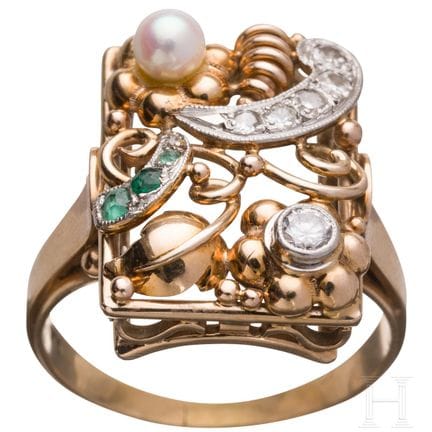 Golden garden - un anello in oro con perla, piccol