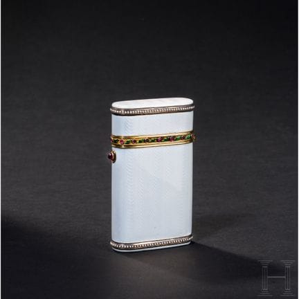 A Fabergé guilloché enamel cigarette case, Russia,
