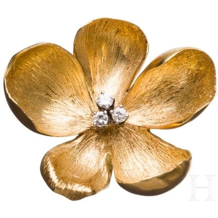 Spilla a forma di fiore in oro 18 carati e diamant