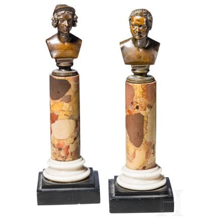 Coppia di busti in bronzo raffiguranti Federico Gu