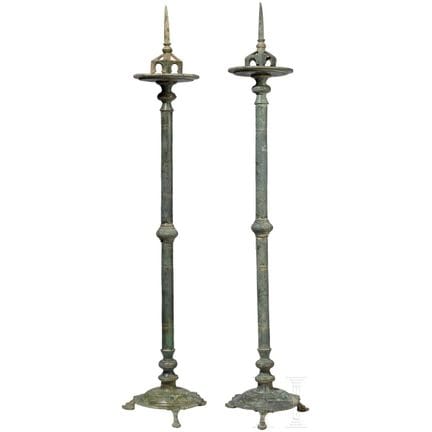 A pair of late antique bronze candelabra, 5th–6th 