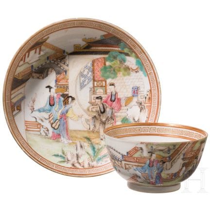 A Chinese Famille Rose cup and saucer, probably fr
