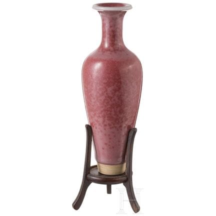 A small Chinese peach-blossom-glazed vase with a K