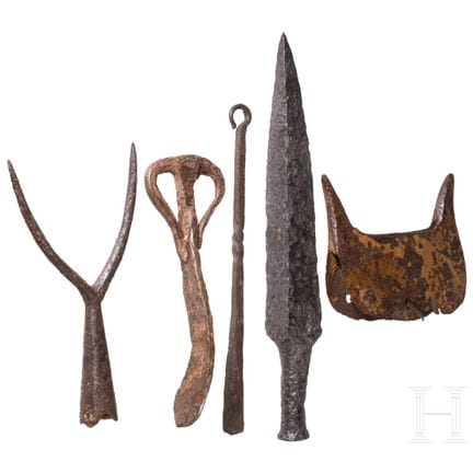 Five medieval and modern iron objects: including a