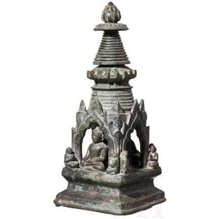 Bronze votive stupa with a reliquary chamber and d