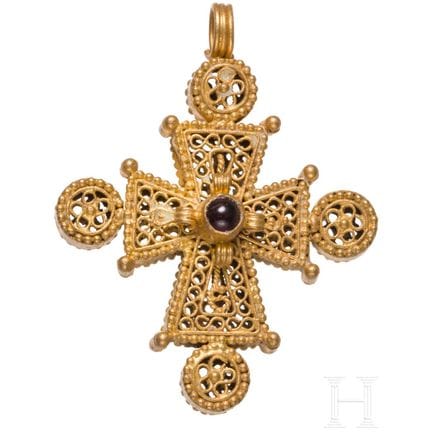 Golden cross with delicate filigree work, Early By