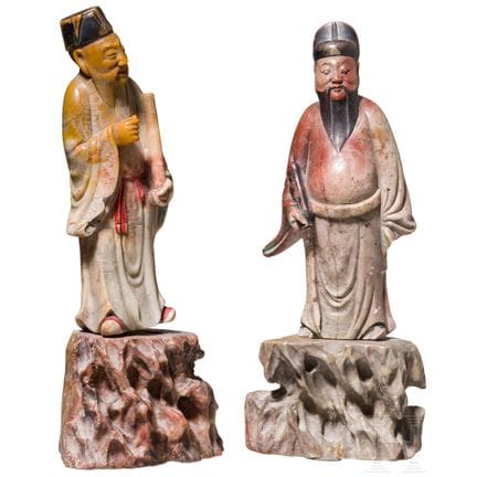Two soapstone scholar figures, China, 20th century