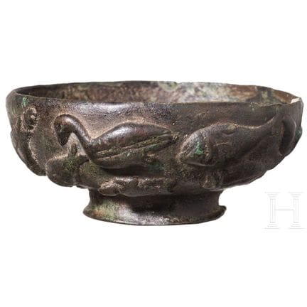 Bronze bowl with a frieze of aquatic animals on th