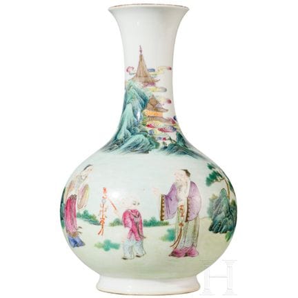 A Chinese famille rose vase depicting a scholar an