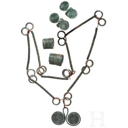 A set of Bronze Age jewelry, strung in modern time