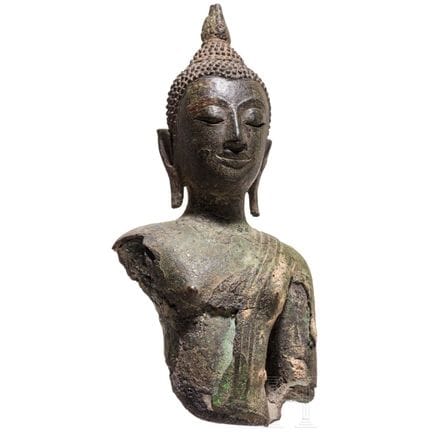 Bronze torso of a Buddha statuette, Hinterindien, 