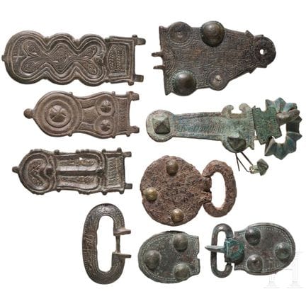 Eight fittings from early medieval belt sets, 6th–
