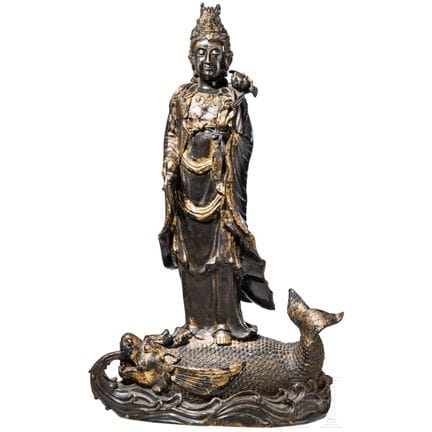 A Guanyin Standing on a Dragonfish, 20th century  