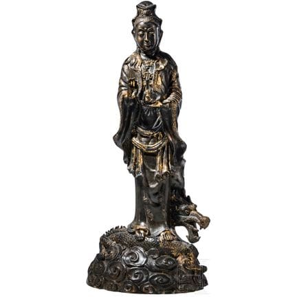 A Guanyin on a Dragon, 20th century  
Bronze, with