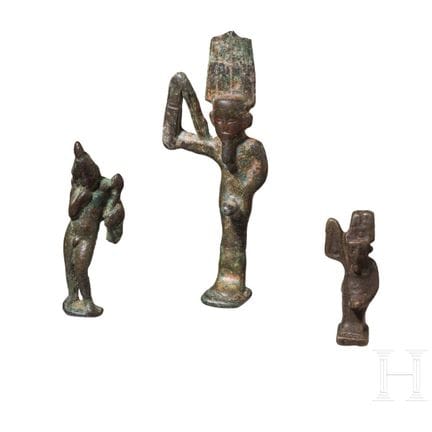 Trois petites figurines égyptiennes antiques, amul