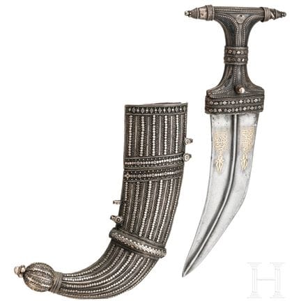 A Yemeni jambiya with gold-damascened blade, ca. 1