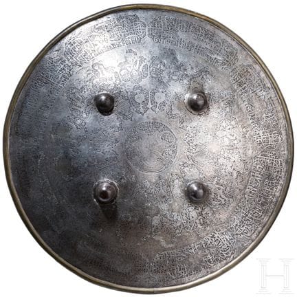 Scudo indiano in ferro placcato argento (sipar), X