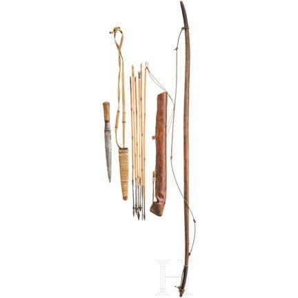Bow with quiver, arrows, and knife, Africa, 20th c