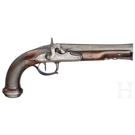 A French percussion pistol, circa 1830  
Gebläuter