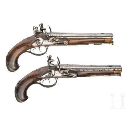 A French pair of double-barrelled flintlock pistol