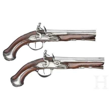 A pair of French flintlock pistols, circa 1780  
A