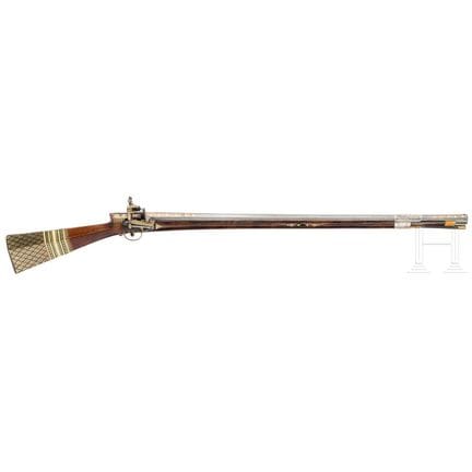 An Ottoman miquelet Tüfek with gold inlaid lock an