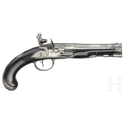 A silver mounted flintlock pistol by J.H. Bartholo