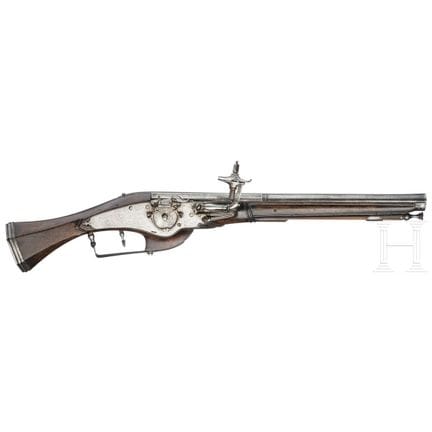 A Ferlach military wheellock pistol, dated 1627  
