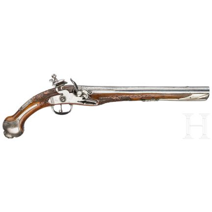 An Ottoman nickel silver mounted flintlock pistol,
