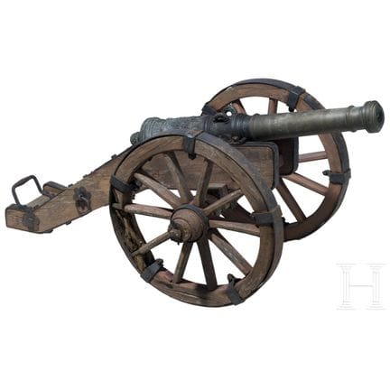 A German model cannon with carriage, 17th century 