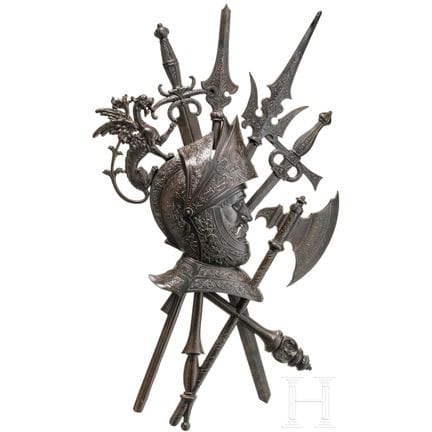 Bouclier trophée décoratif, en fonte, fonderie d'I
