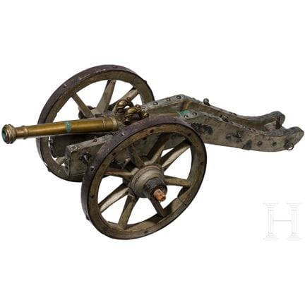 A South German model cannon with a bronze barrel, 
