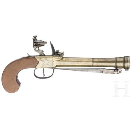 A flintlock shotgun pocket pistol with bayonet, Br