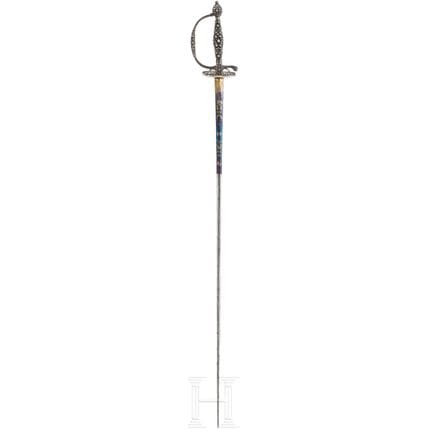 Une petite épée française à monture en argent, ver