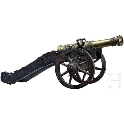 A German model cannon on a wooden mount, 19th cent