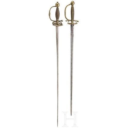 Deux épées d'officier flamandes, vers 1730/40  
Ép