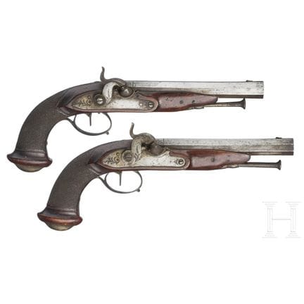 A pair of German percussion pistols, circa 1840  
