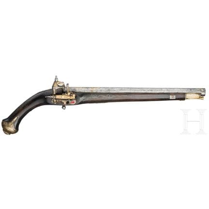 A Balkan Turkish gold-plated Miquelet flintlock pi