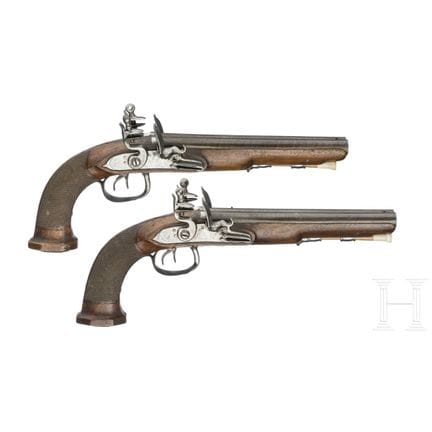 A pair of double-barrelled flintlock pistols, Lièg