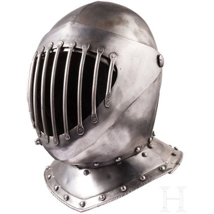 Casque fermé destiné aux tournois, dans le style d