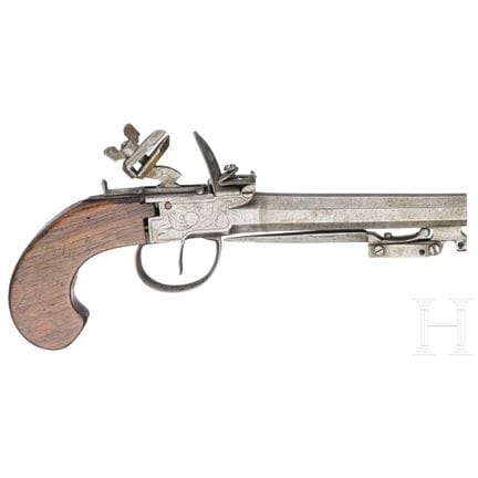 A probably Belgian flintlock pocket pistol with ba