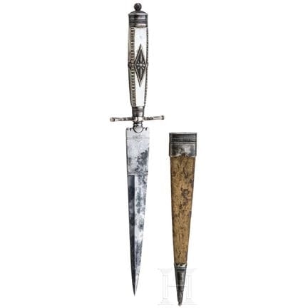 Une dague italienne à monture en argent, vers 1840