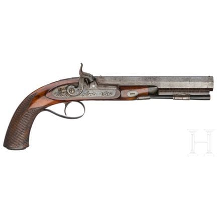 A British percussion pistol, Richard Burnand in Ne