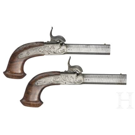 A pair of French percussion pocket pistols, Brevet