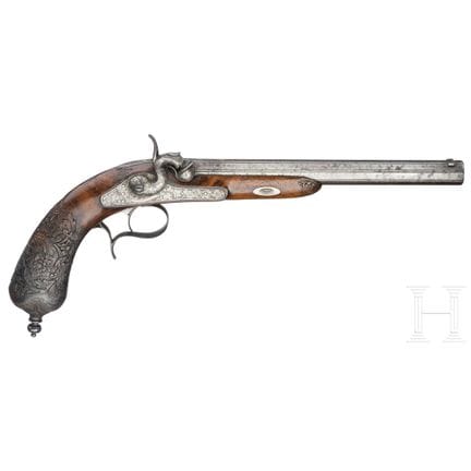 A percussion pistol, Joh. Schenk in Marienbad (CZE