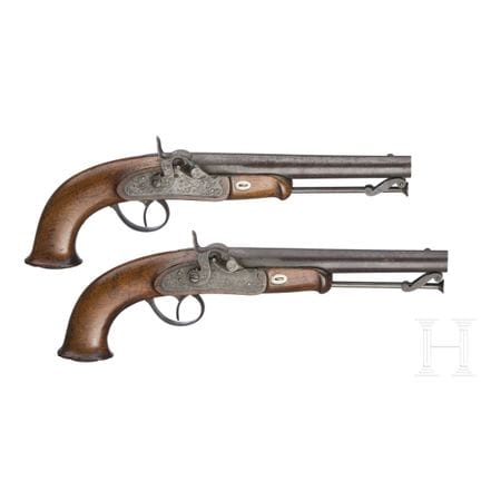 A pair of Belgian (?) officer's percussion pistols