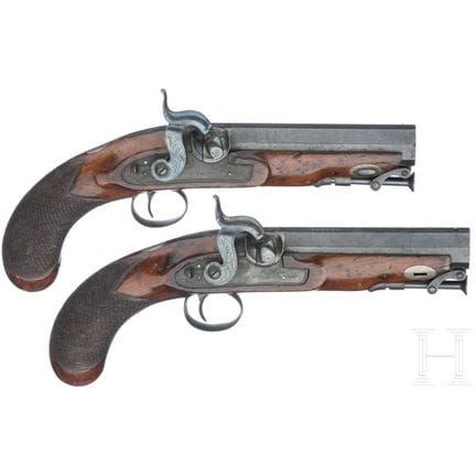 A pair of English percussion pistols by Henry Nock