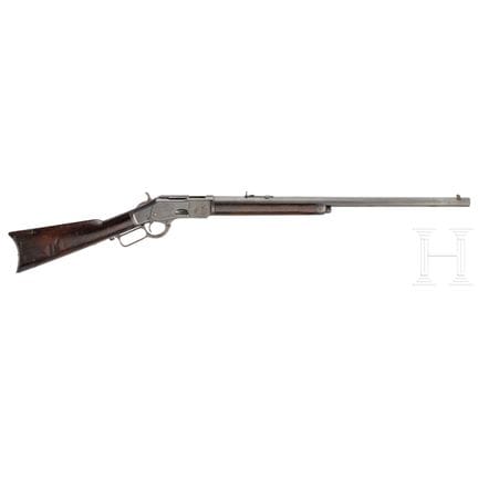 一支温彻斯特1873型步枪  
口径 .44-40WCF，编号51018，八边形枪管表面略显粗糙，长