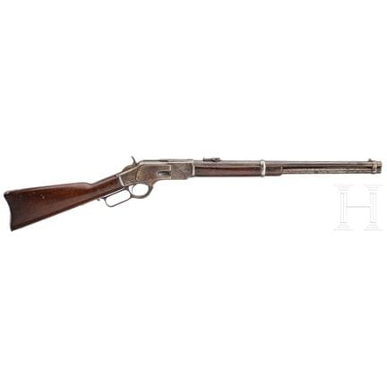 一支温彻斯特1873型步枪  
口径 .44-40WCF，编号 331618B，编号一致。枪管表面粗